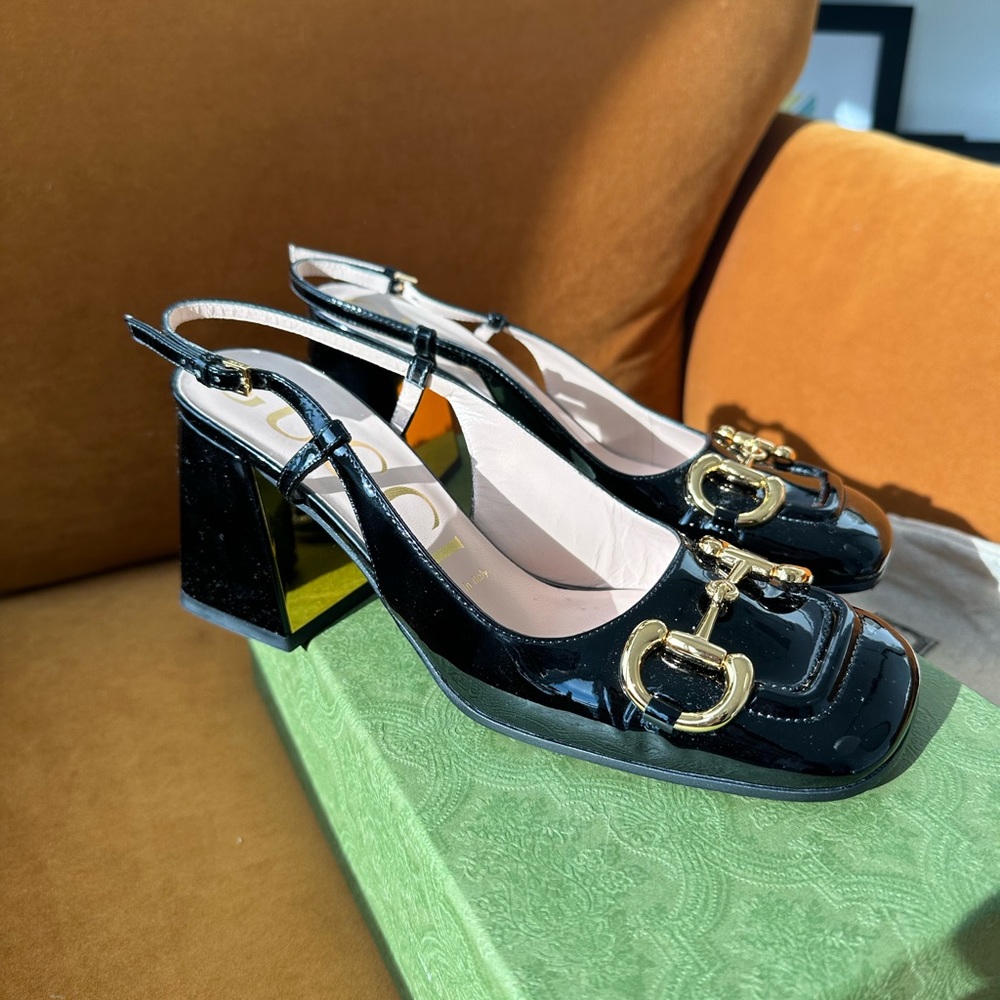 Horsebit-buckle slingback pumps - patent leather